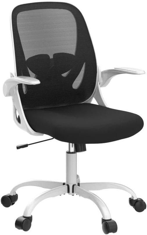 Primy Office Chair Ergonomic Desk Chair with Adjustable Lumbar Support and Height, Swivel Breathable Desk Mesh Computer Chair with Flip up Armrests for Conference Room(White) - LeafyLoom