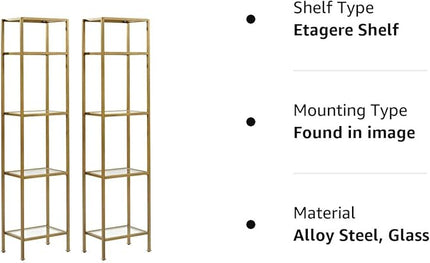 Crosley Furniture Aimee Narrow Etagere Set, Gold and Glass - LeafyLoom
