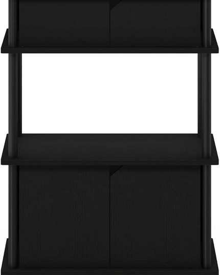 Furinno Turn-N-Tube Kitchen Storage Cart with Cabinet with Lockable Wheels, Americano/Black - LeafyLoom