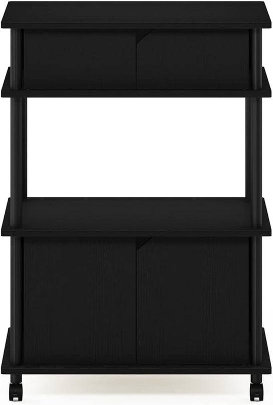 Furinno Turn-N-Tube Kitchen Storage Cart with Cabinet with Lockable Wheels, Americano/Black - LeafyLoom