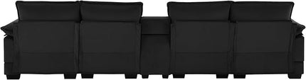 U Shaped Symmetrical Modular Sectional Sofa Cloud Couch with Double Chaise Lounge and Center Console,Cupholders and USB Ports, Deep Seat Upholstered Sleeper Corner Sofa&Couches for Living Room - LeafyLoom