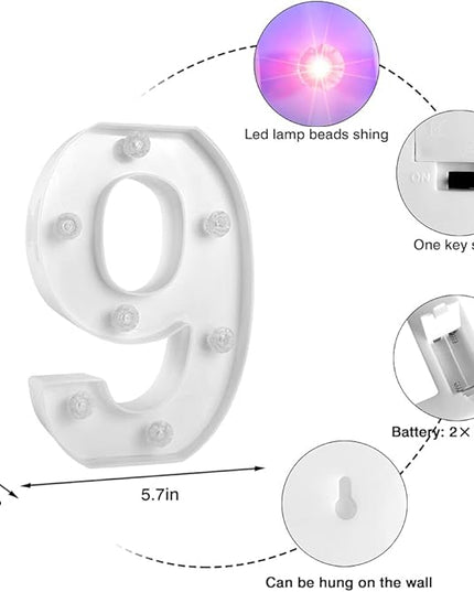 Glintee Decorative Led Light Up Number, Light Up Number Sign for Night Light Wedding Birthday Party Christmas Home Bar Decoration Number-(Number 9) - LeafyLoom