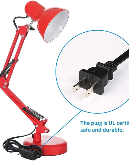 Led Desk Lamp with Clamp - Swing Arm Desk Lamp with 5 LED Cold Light Bulbs 6500K - Folding Table Lamp，Used for Office, Work, Study, Dormitory Reading and Eye Protection Desk Lamp (Red-5) - LeafyLoom