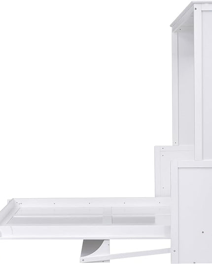 Queen Size Murphy Bed with Shelf, Queen Wall Bed Storage Bed for Guestroom, Office, Space-Saving Design Murphy Bed Frame, No Spring Box Needed, White - LeafyLoom