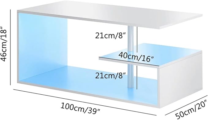 HOMMPA LED Coffee Tables for Living Room Modern Coffee Table with S-Shaped 3 Tiers Open Storage Shelf High Gloss White Center Sofa Tea Table with LED Lights for Home Office Furniture - LeafyLoom