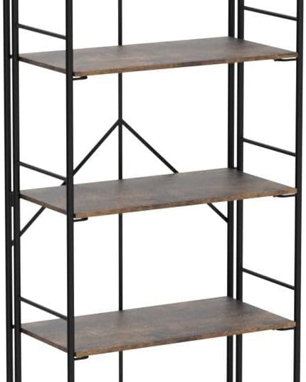 No Assembly Folding Bookshelf, Metal Book Shelf for Storage, Folding Bookcase for Office Organization and Storage (Firestone, 4 Tiers) - LeafyLoom