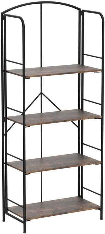 No Assembly Folding Bookshelf, Metal Book Shelf for Storage, Folding Bookcase for Office Organization and Storage (Firestone, 4 Tiers) - LeafyLoom
