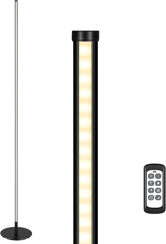 EDISHINE Minimalist LED Corner Floor Lamp with Remote, Set of 2 Modern Dimmable Mood Light, 57.5" Standing Tall Lamp for Living Room, Bedroome, 7 Color Temperature 2700-6000K (Black) - LeafyLoom