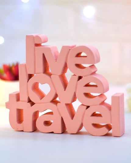 Live Love Travel – Peach, Aesthetic table decor for home or office, desk or Shelf. Quirky room decoration showpiece, ideal for birthday gift, corporate gift, and inspiring wall decor - LeafyLoom