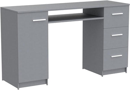 Madesa Computer Desk with 3 Drawers, 1 Door and 1 Storage Shelf, Wood Writing Home Office Workstation, Office Desk with Drawers - 30” H x 18” D x 53” W - Grey - LeafyLoom