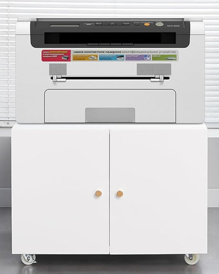 17.70" Metal Office Copier 2 Door and 360 ° Universal Wheel,Mobile Lateral Filing Cabinets w/Aluminum Alloy Handle,Rolling Printer Stand for Legal/Letter/A4,White - LeafyLoom