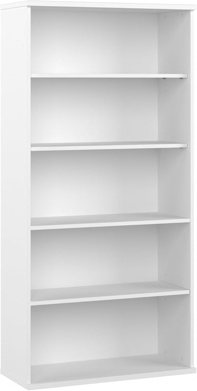 Bush Business Furniture Studio C Tall 5 Shelf Bookcase in White, Large Bookshelf for Home or Professional Office - LeafyLoom
