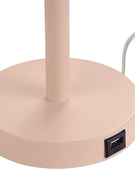 Globe Electric 30290 Carter 18" 2-Light Desk Lamp, Matte Pink, Matte Brass Accents, 2.1A USB Port, On/Off Rotary Switch on Each Shade - LeafyLoom