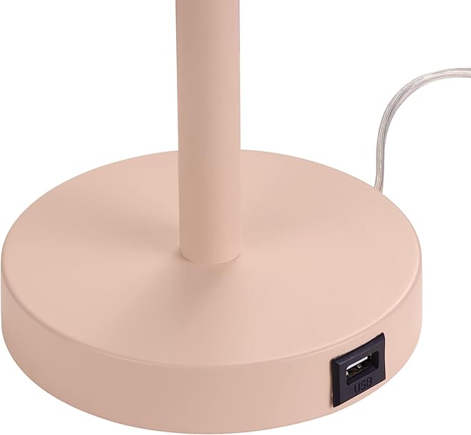 Globe Electric 30290 Carter 18" 2-Light Desk Lamp, Matte Pink, Matte Brass Accents, 2.1A USB Port, On/Off Rotary Switch on Each Shade - LeafyLoom