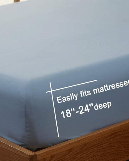 SONORO KATE Bed Sheet Set Super Soft Microfiber 1800 Thread Count Luxury Egyptian Sheets 18-Inch Deep Pocket Wrinkle-4 Piece(Full Lake Blue) - LeafyLoom