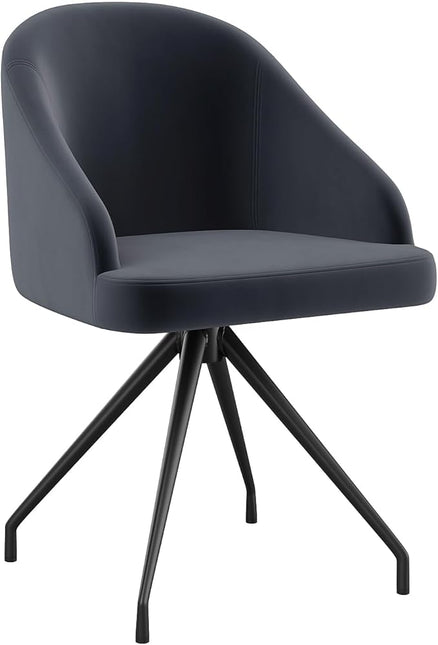 Martha Stewart Sora Stationary Swivel Task Chair with Sloped Arms for Home Office in Gray Velvet with Oil Rubbed Bronze Frame - LeafyLoom