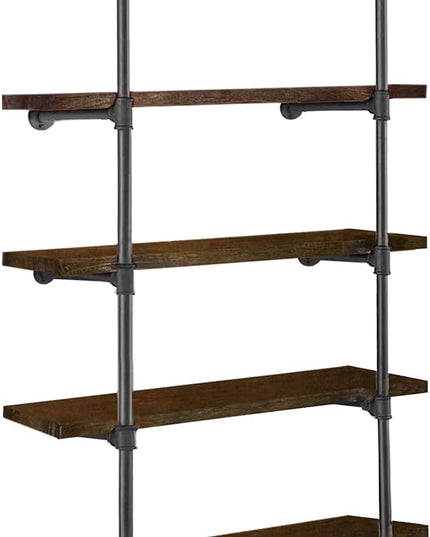 HITOMEN Industrial Iron Pipe Shelves, 2 Set 4-Tier, 56" Tall, 12" Depth, DIY Open Bookshelf Bookcase, Wall Mounted Vintage Retro Shelving, Rustic Farmhouse Pantry Kitchen Storage, Black Shelf Brackets - LeafyLoom