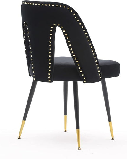 NicBex Dining Chairs Set of 2 Velvet Upholstered Kitchen Dining Chairs with Nailhead Trim for Dining Room-Black - LeafyLoom
