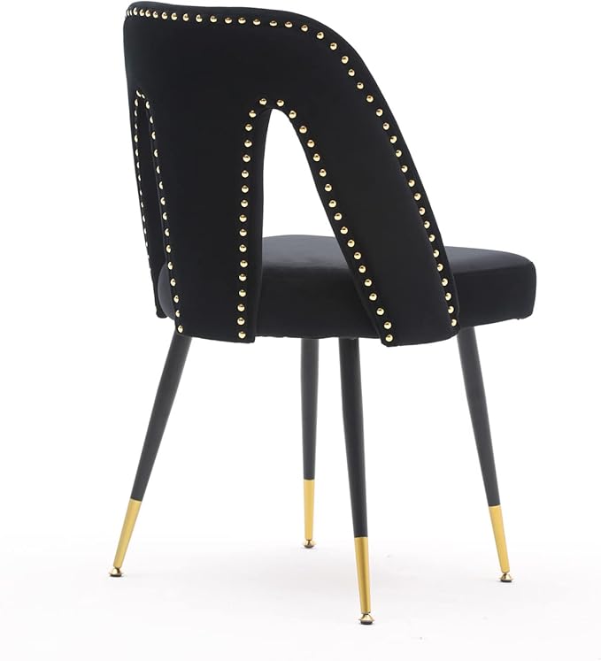 NicBex Dining Chairs Set of 2 Velvet Upholstered Kitchen Dining Chairs with Nailhead Trim for Dining Room-Black - LeafyLoom