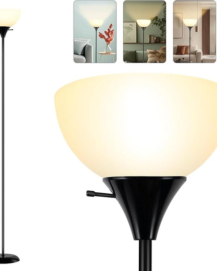 Floor Lamp, Standing Lamp for Bedroom, Drop-Resistant White Lampshade, Rotary Switch, Industrial Floor Lamp for Living Room Bedroom Study Office Kid's Room(Bright Black) - LeafyLoom