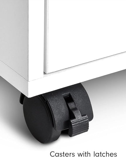 3 Drawers Storage Cabinet, Wooden Mobile Filing Cabinet for Mini Printer Stand, with Lockable Casters, for Home Office (3-Drawers, White) - LeafyLoom