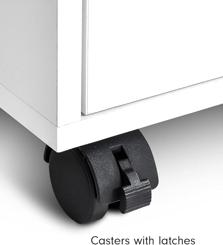 3 Drawers Storage Cabinet, Wooden Mobile Filing Cabinet for Mini Printer Stand, with Lockable Casters, for Home Office (3-Drawers, White) - LeafyLoom