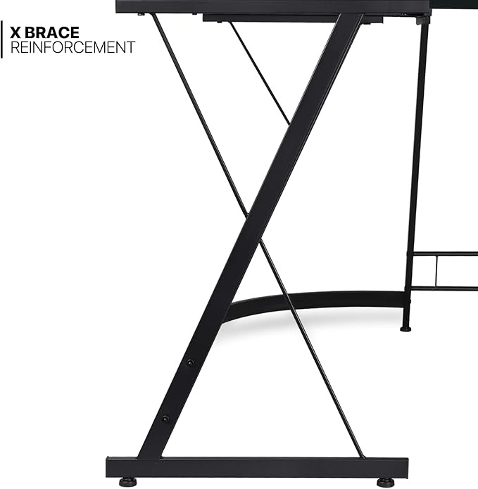 MoNiBloom L Shaped Gaming Desk Computer Corner Table with Metal Frame, L Desk Workstation for Home Office, Space-Saving, Black - LeafyLoom