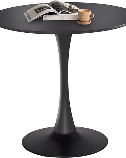 Round Dining Table,31.5”Kitchen Table for 2-4 People,MDF Table Top with Metal Pedestal Base,Tulip Design for Kitchen,Dining Room,Living Room,Leisure,Black - LeafyLoom