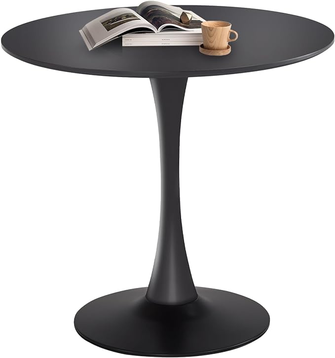 Round Dining Table,31.5”Kitchen Table for 2-4 People,MDF Table Top with Metal Pedestal Base,Tulip Design for Kitchen,Dining Room,Living Room,Leisure,Black - LeafyLoom