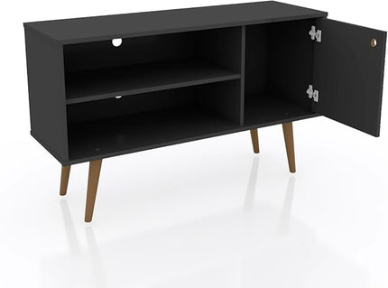 Manhattan Comfort Liberty Mid Century Modern TV Stand for Televisions up to 46 Inches, Bedroom and Living Room Entertainment Center with Storage, Shelves, and Cabinet, 43" Wide, Black - LeafyLoom