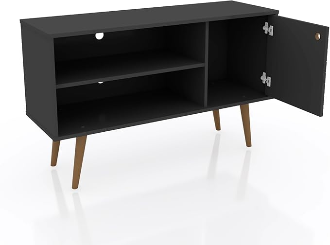 Manhattan Comfort Liberty Mid Century Modern TV Stand for Televisions up to 46 Inches, Bedroom and Living Room Entertainment Center with Storage, Shelves, and Cabinet, 43" Wide, Black - LeafyLoom