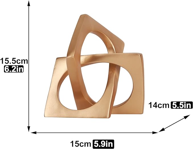 Modern geometric cube gold knot decorations, modern home gold decorative statues, gold home bookcase centerpieces for tabletop decor, console, entryway, dining table centerpieces with gold knots - LeafyLoom