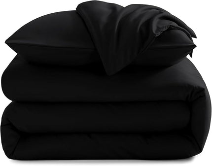CozyLux Black Comforter Set Queen Size, 3 Pieces Solid Breathable Quilted Style Bedding Sets, Luxury Fluffy Soft Microfiber Comforter for All Season(1 Comforter & 2 Pillowcases) - LeafyLoom