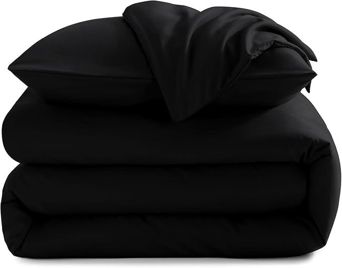 CozyLux Black Comforter Set Full Size, 3 Pieces Solid Breathable Quilted Style Bedding Sets, Luxury Fluffy Soft Microfiber Comforter for All Season(1 Comforter & 2 Pillowcases) - LeafyLoom