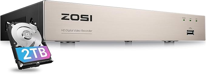 ZOSI 8CH 3K Lite Home Security DVR with 2TB HDD,AI Human/Vehicle Detection,Remote Access,Alert Push,H.265+ Hybrid 4-in-1 Wired Surveillance DVR for HD-TVI, CVI, CVBS, AHD 960H/720P/1080P CCTV Cameras ZOSI