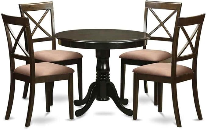 East-West Furniture ANBO5-CAP-C Wooden Dining Table Set- 4 Amazing Dining Room Chairs with Linen Fabric seat and A Mid Century Dining Table (Cappuccino Finish) - LeafyLoom