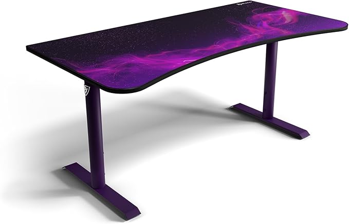 Arozzi Arena Special Edition Ultrawide Curved Gaming and Office Desk with Full Surface Water Resistant Desk Mat Custom Monitor Mount Cable Management Cut Outs - Purple Galaxy - LeafyLoom