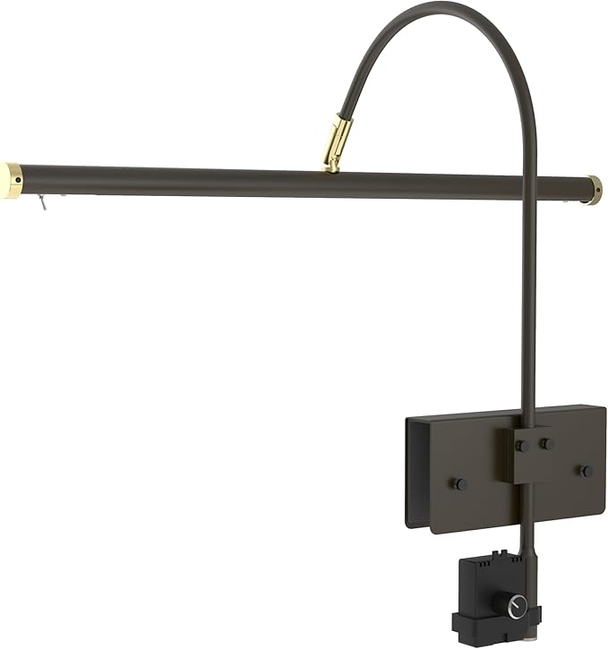 Cocoweb 19" LED Grand Piano Light in Mahogany Bronze with Brass Accents with Dimmer Clip - LeafyLoom