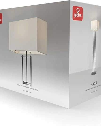 Globe Electric 67522 Ricci 62" Floor Lamp, Matte Black, White Fabric Shade, On Off Switch on Socket - LeafyLoom