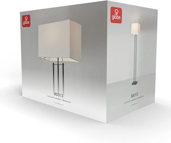 Globe Electric 67522 Ricci 62" Floor Lamp, Matte Black, White Fabric Shade, On Off Switch on Socket - LeafyLoom