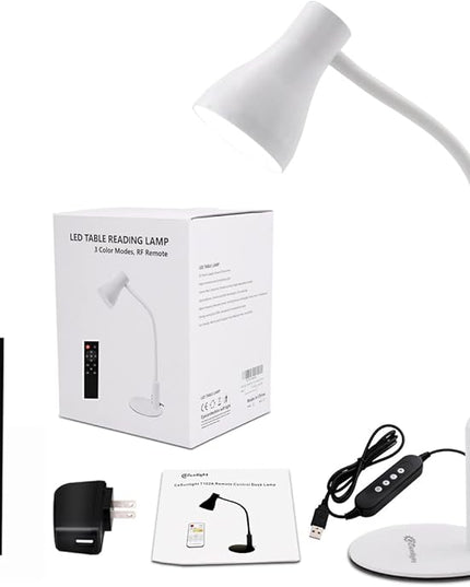 LED Desk Lamp, 3 Lighting Modes and 6 Brightness Levels, 10W Flexible Gooseneck Table Lamp for Living Room and Study, Remote Control with Timing Function, AC Adapter Included (White) - LeafyLoom