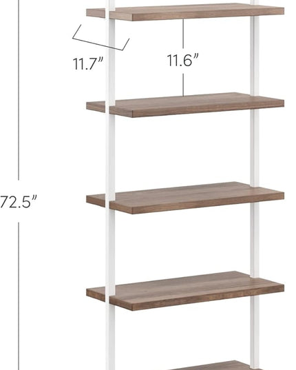 Nathan James Theo 5-Shelf Wood Modern Bookcase, Open Wall Mount Ladder Bookshelf with Industrial Metal Frame, Light Brown Oak/White - LeafyLoom
