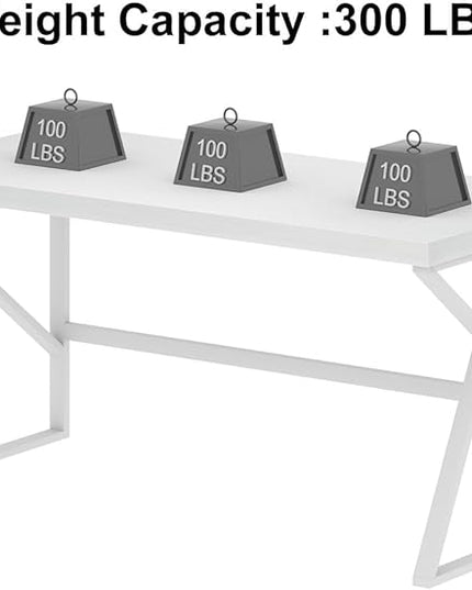 HSH White Computer Desk, Modern Wood Home Office Desk, PC Desk for Executive Work Writing Study Gaming Student Bedroom, Farmhouse Simple Wooden and Metal Computer Table Workstation, White Oak 55 Inch - LeafyLoom
