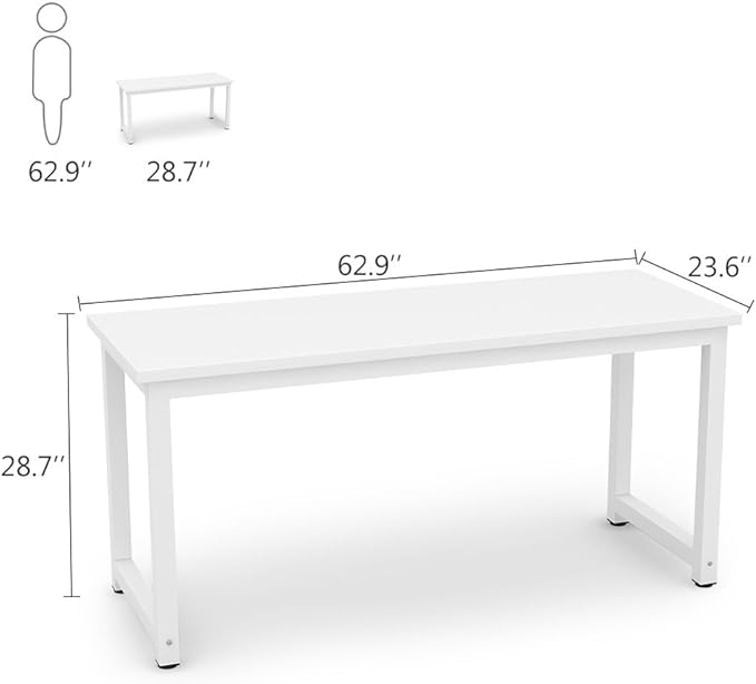 Tribesigns Computer Desk, 63 inch Large Office Desk Computer Table Study Writing Desk for Home Office, White - LeafyLoom