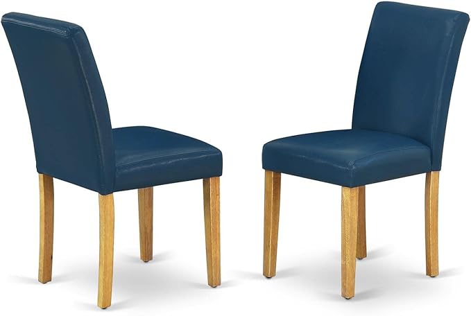 East West Furniture ANAB5-OAK-55 Antique 5 Piece Dining Room Set Includes a Round Kitchen Table with Pedestal and 4 Oasis Blue Faux Leather Upholstered Parson Chairs, 36x36 Inch - LeafyLoom
