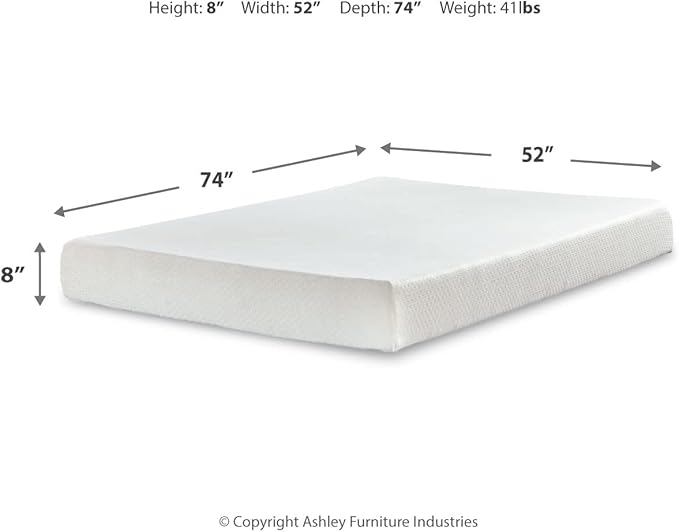 Signature Design by Ashley Full Size Chime 8 Inch Medium Firm Gel Memory Foam Mattress with Green Tea & Charcoal Extract - LeafyLoom