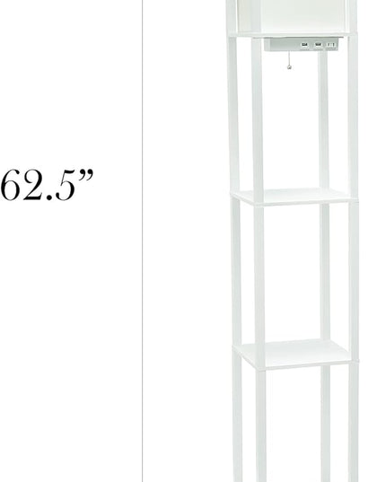 Simple Designs LF1037-WHT-LB Three Shelf Etagere Organizer Storage Floor Lamp with 2 Dual USB Ports and Charging Outlet, White, with Feit LED Bulb Included - LeafyLoom