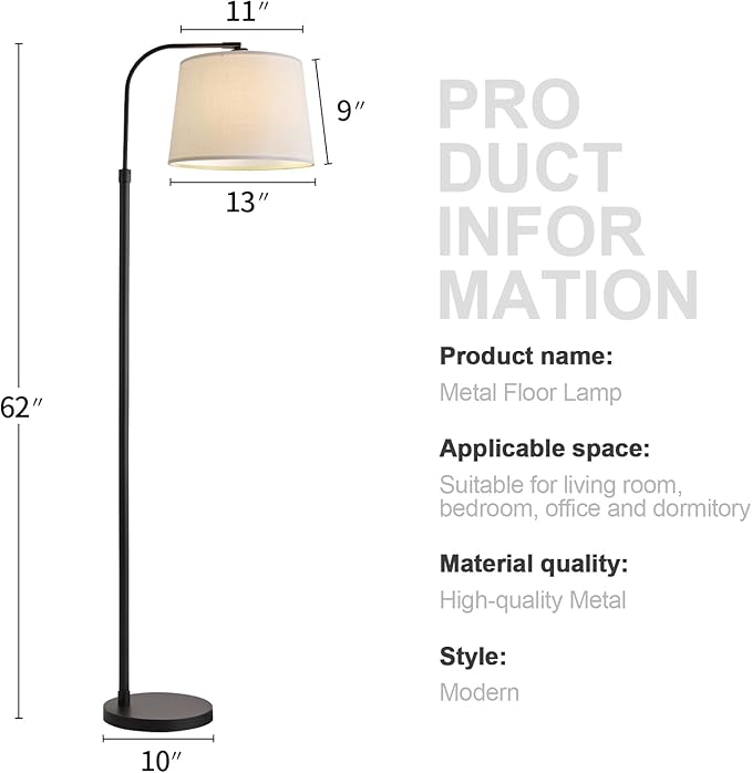 Oneach 62" Arch Floor Lamp for Living Room LED Tall Standing Light with Hanging Lamp Shade Modern Pole Lamp for Bedroom Office Study Room Kids Room - LeafyLoom