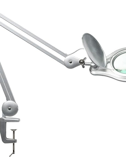Bifocals LED Magnifying Lamp with Clamp, 5 Diopter with 20 Diopter, 5 Inch Magnifier Glass Lens, 1200 Lumens Dimmable Magnifier Lamp for Desk Craft Hobby with 60PCS Bright LEDs - LeafyLoom