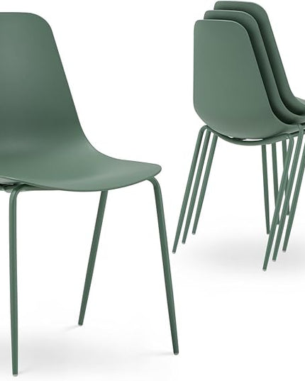 COLAMY Stackable Dining Chairs Set of 4, Indoor Outdoor Dining Room Side Chairs with Metal Legs, Modern Plastic Patio Chairs for Home/Kitchen/Office/Resturant/Bistro/Cafe, Green - LeafyLoom